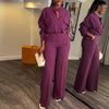 Casual V-neck Long Sleeve Top Wide-leg Trousers Suit