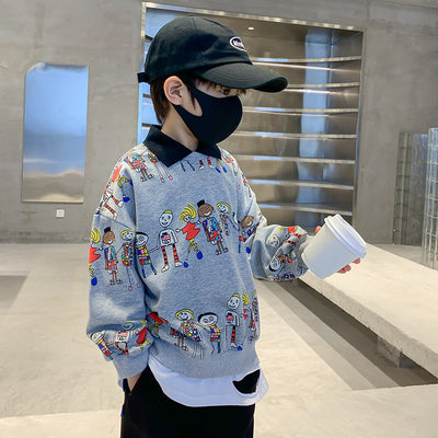 Korean Version Of The Big Boy's Lapel Pullover Children's Long-sleeved Shirt Male