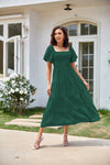 Square Collar Backless Puff Sleeve Pleated Short Sleeves Dress