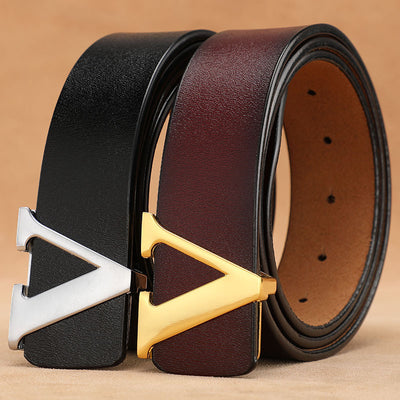 Factory Direct Sales Retro Smooth Genuine Leather Pure Cowhide Letter V Pants Belt